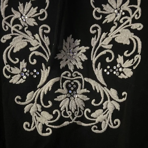 4/$20 Lane Bryant Black Blouse with White Embroidery - Picture 3 of 4